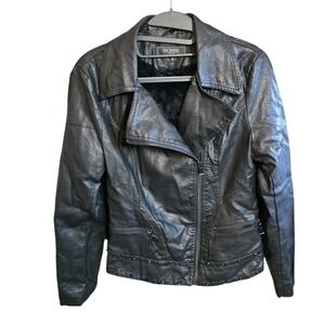 IVONNE PETITE Black Faux Leather Studded Motorcycle Jacket Lined Women Size G